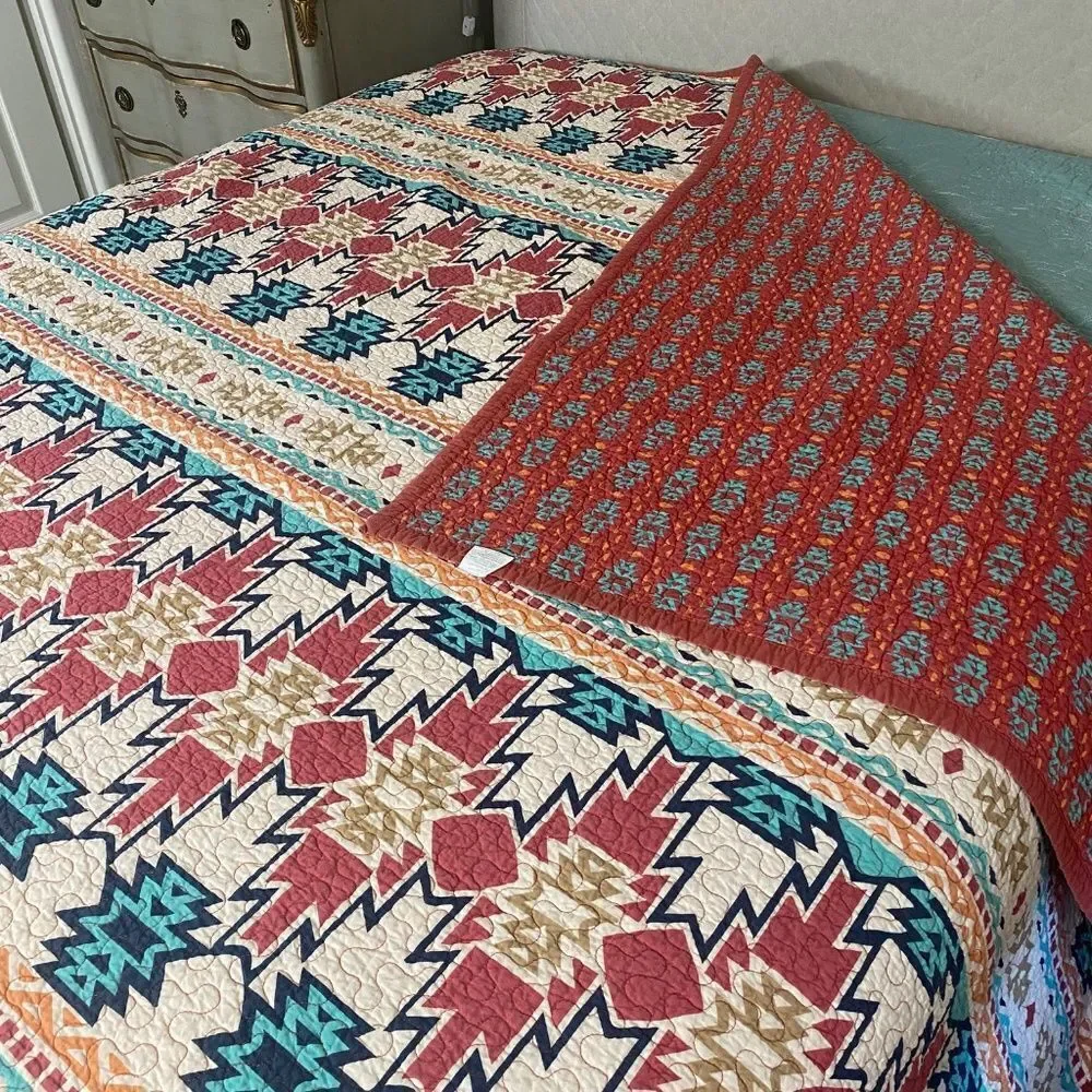 HIEnd Accent bedspread/quilt Southwestern Aztec Vtg Queen